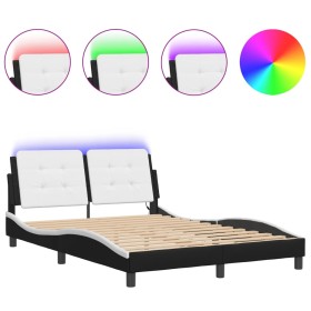 vidaXL Bettgestell mit LED Schwarz und Weiß 140x200 cm Kunstleder