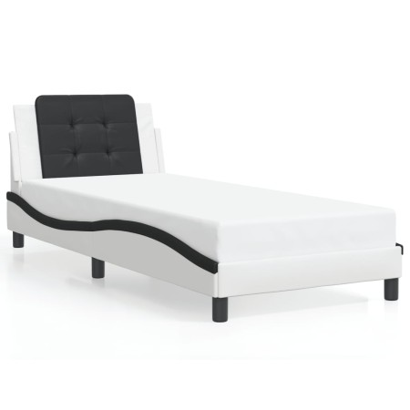 vidaXL Bettgestell mit Kopfteil Weiß und Schwarz 90x200 cm Kunstleder