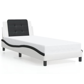 vidaXL Bettgestell mit Kopfteil Weiß und Schwarz 100x200 cm Kunstleder