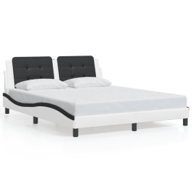 vidaXL Bettgestell mit Kopfteil Weiß und Schwarz 160x200 cm Kunstleder