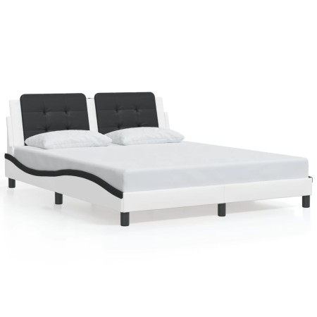 vidaXL Bettgestell mit Kopfteil Weiß und Schwarz 160x200 cm Kunstleder