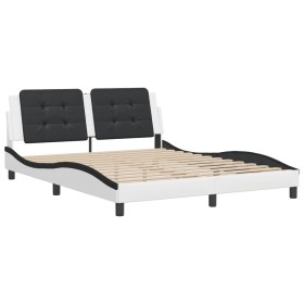 vidaXL Bettgestell mit Kopfteil Weiß und Schwarz 160x200 cm Kunstleder