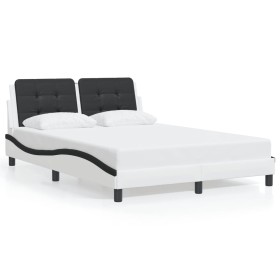 vidaXL Bettgestell mit Kopfteil Weiß und Schwarz 140x190 cm Kunstleder