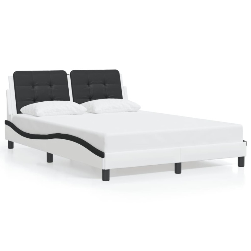 vidaXL Bettgestell mit Kopfteil Weiß und Schwarz 140x190 cm Kunstleder vidaXL Bettgestell mit Kopfteil Weiß und Schwarz 140x190 cm Kunstleder