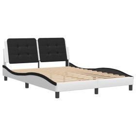 vidaXL Bettgestell mit Kopfteil Weiß und Schwarz 140x190 cm Kunstleder