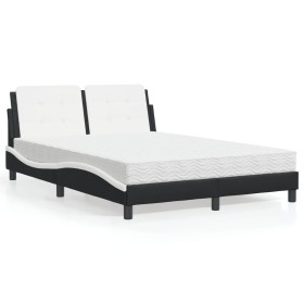 vidaXL Bett mit Matratze Schwarz und Weiß 140x200 cm Kunstleder
