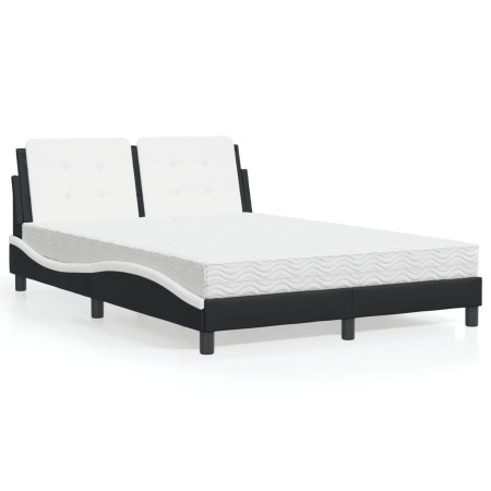 vidaXL Bett mit Matratze Schwarz und Weiß 140x200 cm Kunstleder
