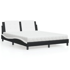 vidaXL Bett mit Matratze Schwarz und Weiß 160x200 cm Kunstleder
