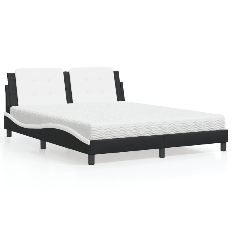 vidaXL Bett mit Matratze Schwarz und Weiß 160x200 cm Kunstleder vidaXL Bett mit Matratze Schwarz und Weiß 160x200 cm Kunstleder