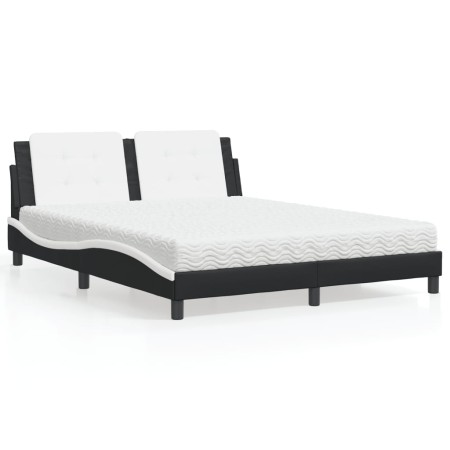 vidaXL Bett mit Matratze Schwarz und Weiß 160x200 cm Kunstleder