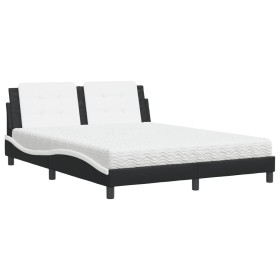 vidaXL Bett mit Matratze Schwarz und Weiß 160x200 cm Kunstleder