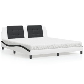 vidaXL Bett mit Matratze Weiß und Schwarz 180x200 cm Kunstleder