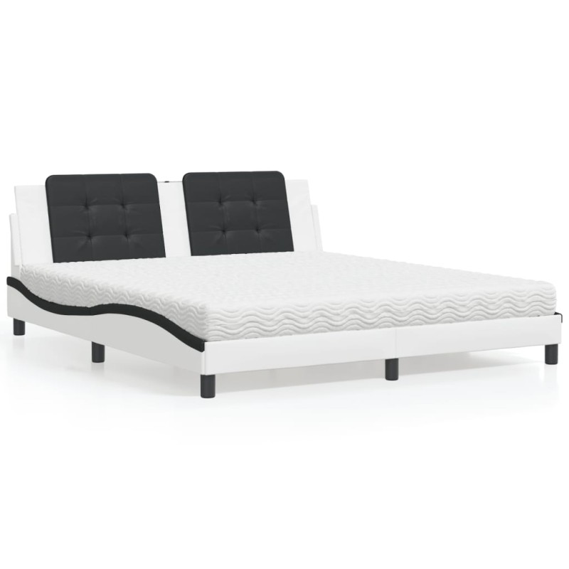 vidaXL Bett mit Matratze Weiß und Schwarz 180x200 cm Kunstleder vidaXL Bett mit Matratze Weiß und Schwarz 180x200 cm Kunstleder