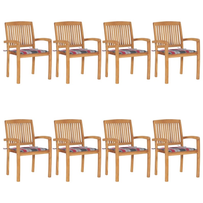 Stapelbare Gartenstühle mit Kissen 8 Stk. Massivholz Teak Stapelbare Gartenstühle mit Kissen 8 Stk. Massivholz Teak