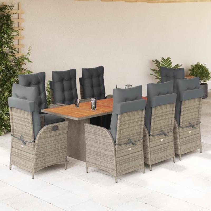 vidaXL 9-tlg. Garten-Essgruppe mit Kissen Grau Poly Rattan vidaXL 9-tlg. Garten-Essgruppe mit Kissen Grau Poly Rattan