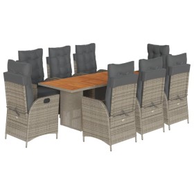 vidaXL 9-tlg. Garten-Essgruppe mit Kissen Grau Poly Rattan
