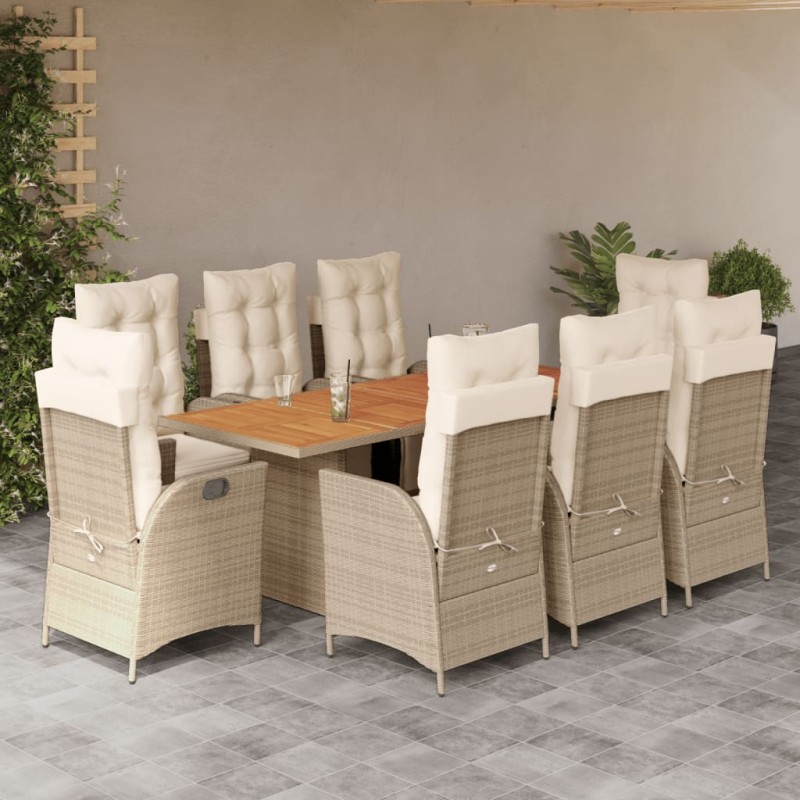 vidaXL 9-tlg. Garten-Essgruppe mit Kissen Beige Poly Rattan vidaXL 9-tlg. Garten-Essgruppe mit Kissen Beige Poly Rattan