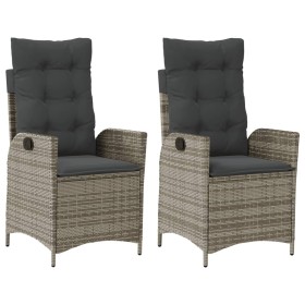 vidaXL Gartensessel mit Kissen 2 Stk. Verstellbar Grau Poly Rattan