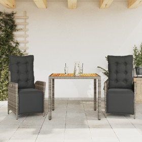 vidaXL 3-tlg. Garten-Essgruppe mit Kissen Grau Poly Rattan