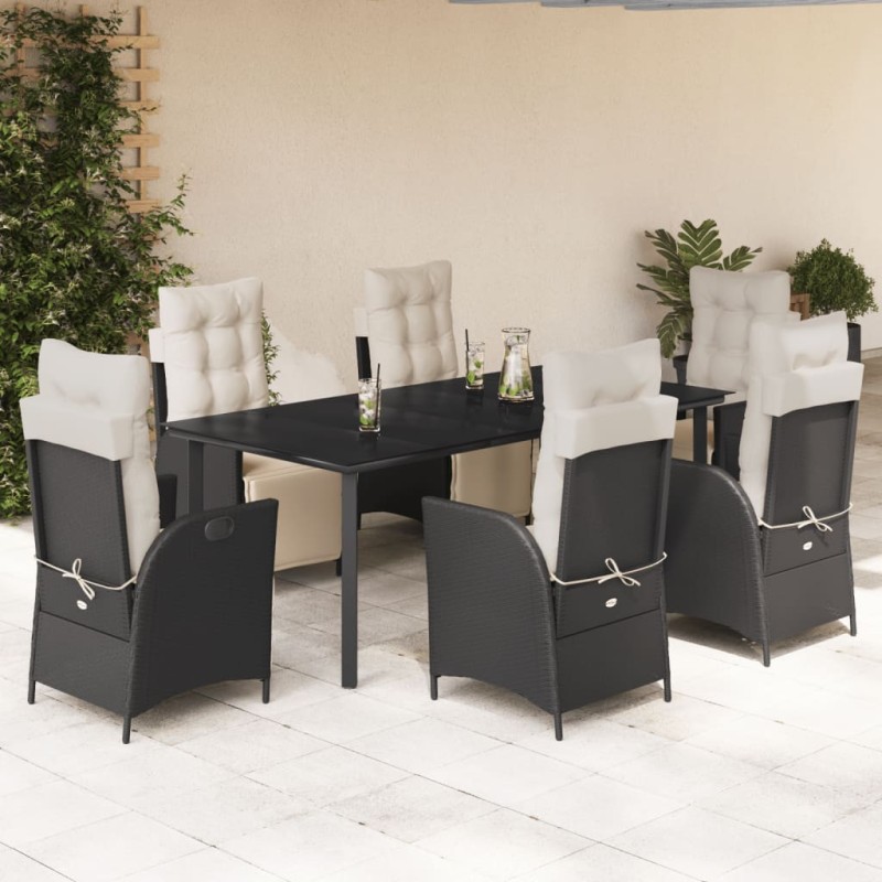 vidaXL 7-tlg. Garten-Essgruppe mit Kissen Schwarz Poly Rattan vidaXL 7-tlg. Garten-Essgruppe mit Kissen Schwarz Poly Rattan