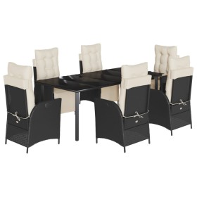 vidaXL 7-tlg. Garten-Essgruppe mit Kissen Schwarz Poly Rattan