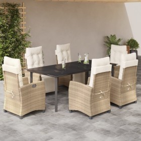 vidaXL 7-tlg. Garten-Essgruppe mit Kissen Beige Poly Rattan