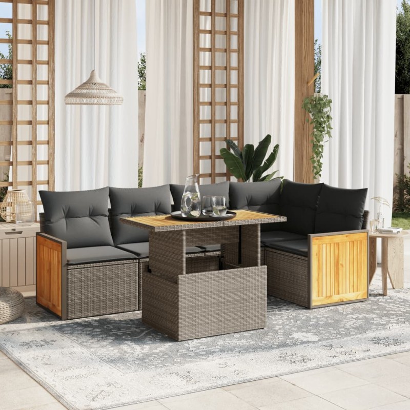 vidaXL 6-tlg. Garten-Sofagarnitur mit Kissen Beige Poly Rattan vidaXL 6-tlg. Garten-Sofagarnitur mit Kissen Beige Poly Rattan