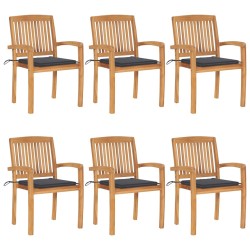 vidaXL Stapelbare Gartenstühle mit Kissen 6 Stk. Massivholz Teak