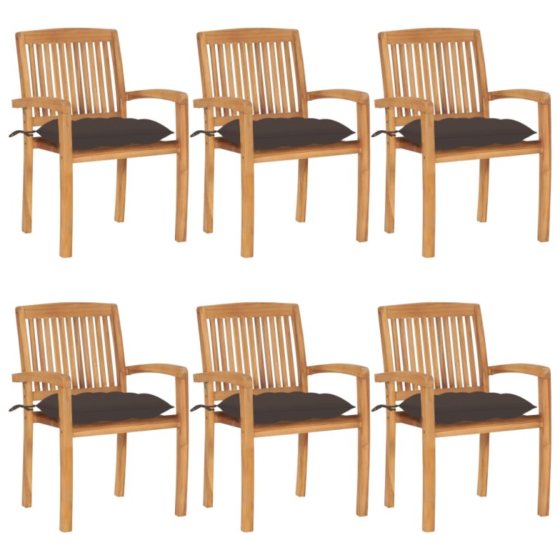 Stapelbare Gartenstühle mit Kissen 6 Stk. Massivholz Teak Stapelbare Gartenstühle mit Kissen 6 Stk. Massivholz Teak