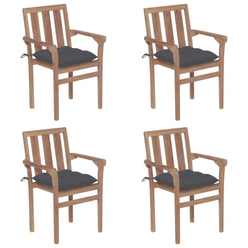 Stapelbare Gartenstühle mit Kissen 4 Stk. Massivholz Teak Stapelbare Gartenstühle mit Kissen 4 Stk. Massivholz Teak