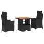 vidaXL 3-tlg. Garten-Essgruppe mit Kissen Schwarz Poly Rattan vidaXL 3-tlg. Garten-Essgruppe mit Kissen Schwarz Poly Rattan