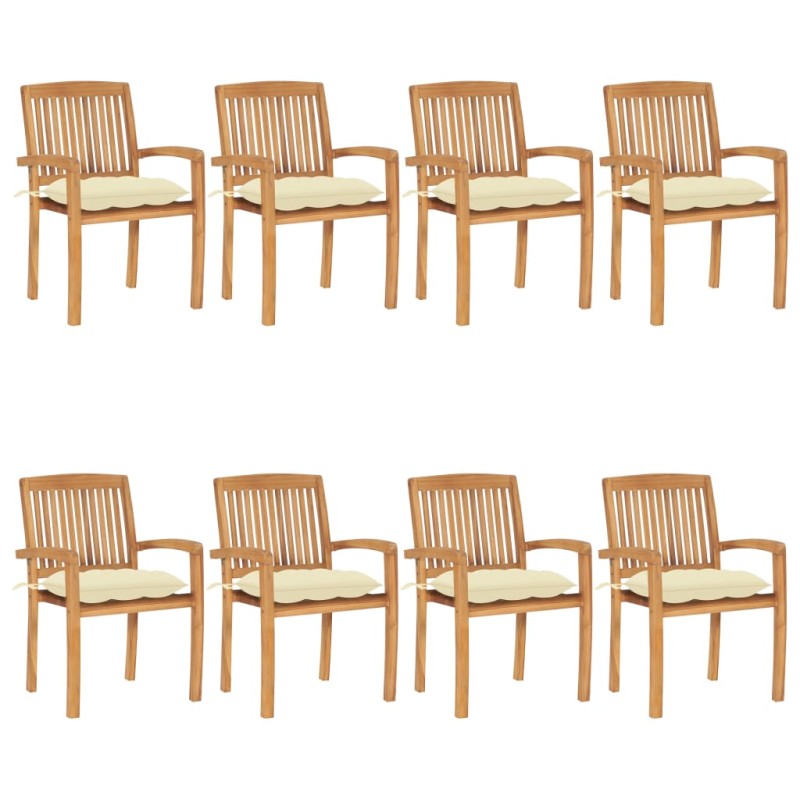 Stapelbare Gartenstühle mit Kissen 8 Stk. Massivholz Teak Stapelbare Gartenstühle mit Kissen 8 Stk. Massivholz Teak