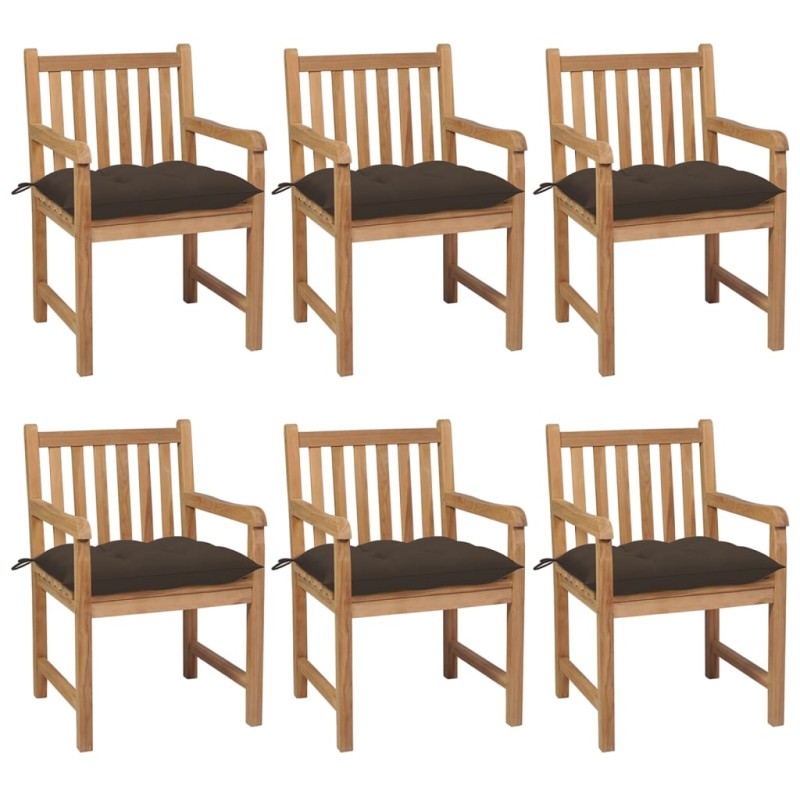 Gartenstühle 6 Stk. mit Taupe Kissen Massivholz Teak Gartenstühle 6 Stk. mit Taupe Kissen Massivholz Teak