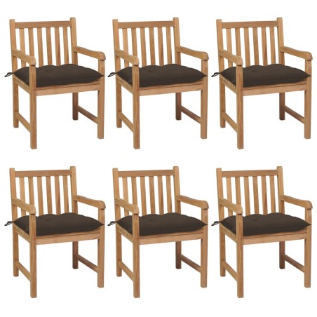 Gartenstühle 6 Stk. mit Taupe Kissen Massivholz Teak
