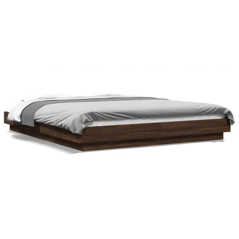 vidaXL Bettgestell mit LED Braun Eichen-Optik 150x200 cm Holzwerkstoff vidaXL Bettgestell mit LED Braun Eichen-Optik 150x200 cm Holzwerkstoff