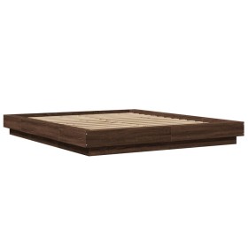 vidaXL Bettgestell mit LED Braun Eichen-Optik 150x200 cm Holzwerkstoff