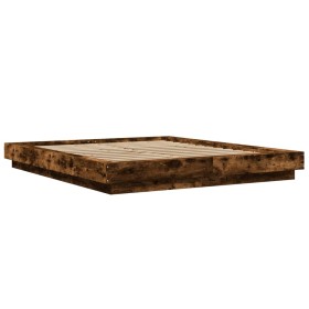 vidaXL Bettgestell mit LED Räuchereiche 150x200cm Holzwerkstoff
