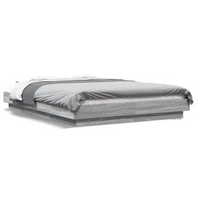 vidaXL Bettgestell mit LED Grau Sonoma 120x200 cm Holzwerkstoff
