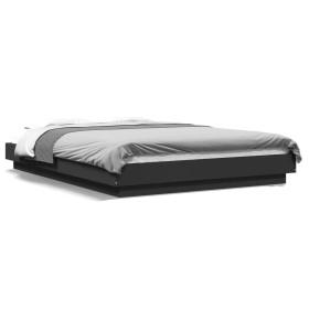 vidaXL Bettgestell mit LED Schwarz 140x190 cm Holzwerkstoff