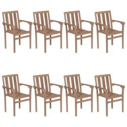 Stapelbare Gartenstühle mit Kissen 8 Stk. Massivholz Teak