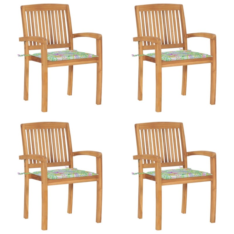 Stapelbare Gartenstühle mit Kissen 4 Stk. Massivholz Teak Stapelbare Gartenstühle mit Kissen 4 Stk. Massivholz Teak