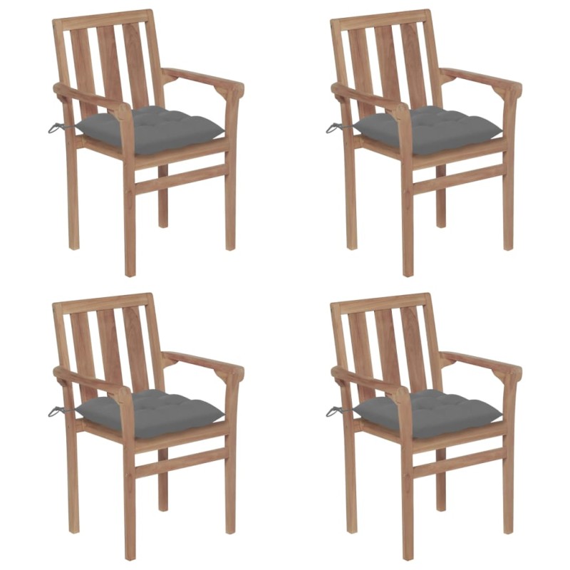 vidaXL Stapelbare Gartenstühle mit Kissen 4 Stk. Massivholz Teak vidaXL Stapelbare Gartenstühle mit Kissen 4 Stk. Massivholz Teak