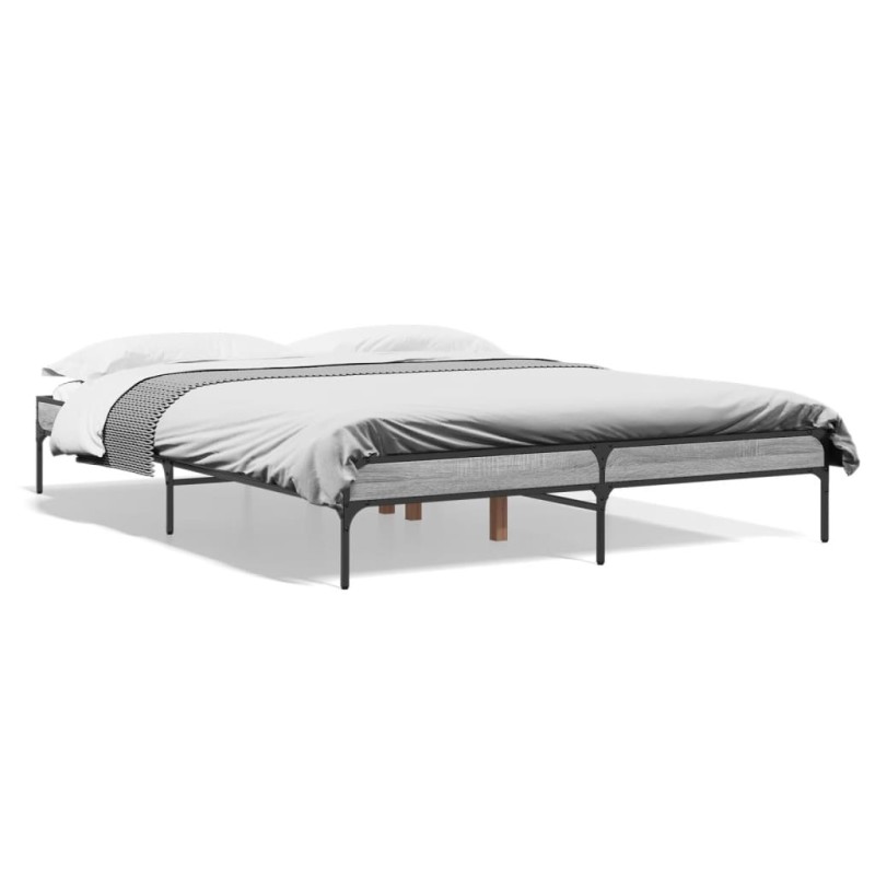 vidaXL Bettgestell Grau Sonoma 160x200 cm Holzwerkstoff und Metall vidaXL Bettgestell Grau Sonoma 160x200 cm Holzwerkstoff und Metall