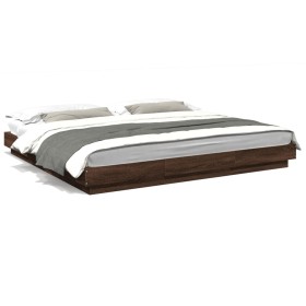 vidaXL Bettgestell mit LED Braun Eichen-Optik 180x200 cm Holzwerkstoff