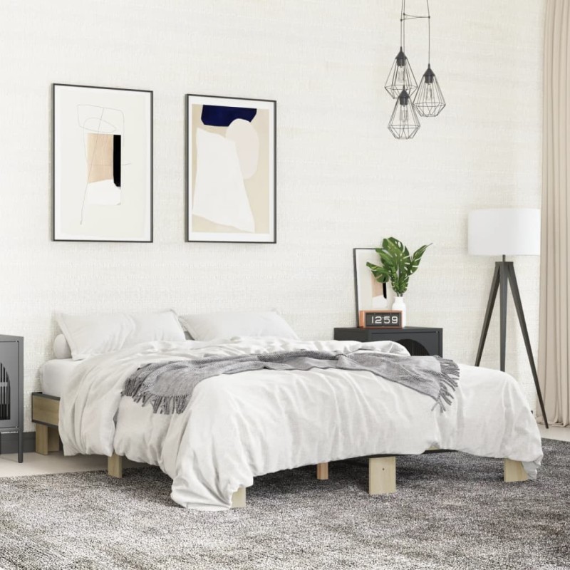 vidaXL Bettgestell Sonoma-Eiche 150x200 cm Holzwerkstoff und Metall vidaXL Bettgestell Sonoma-Eiche 150x200 cm Holzwerkstoff und Metall