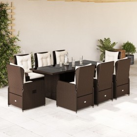 vidaXL 9-tlg. Garten-Essgruppe mit Kissen Braun Poly Rattan