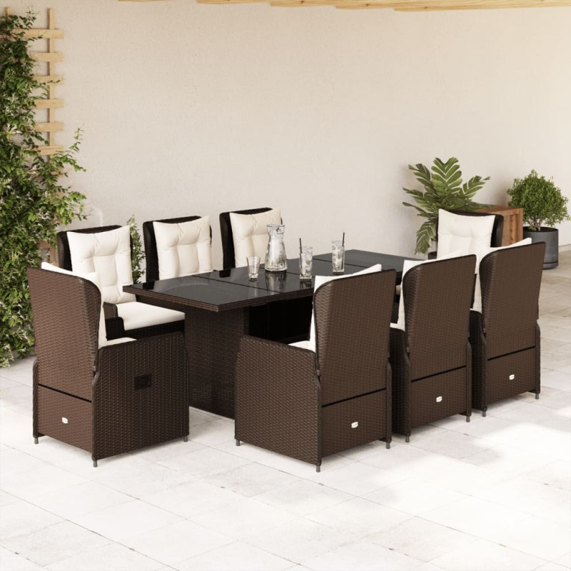 vidaXL 9-tlg. Garten-Essgruppe mit Kissen Braun Poly Rattan vidaXL 9-tlg. Garten-Essgruppe mit Kissen Braun Poly Rattan