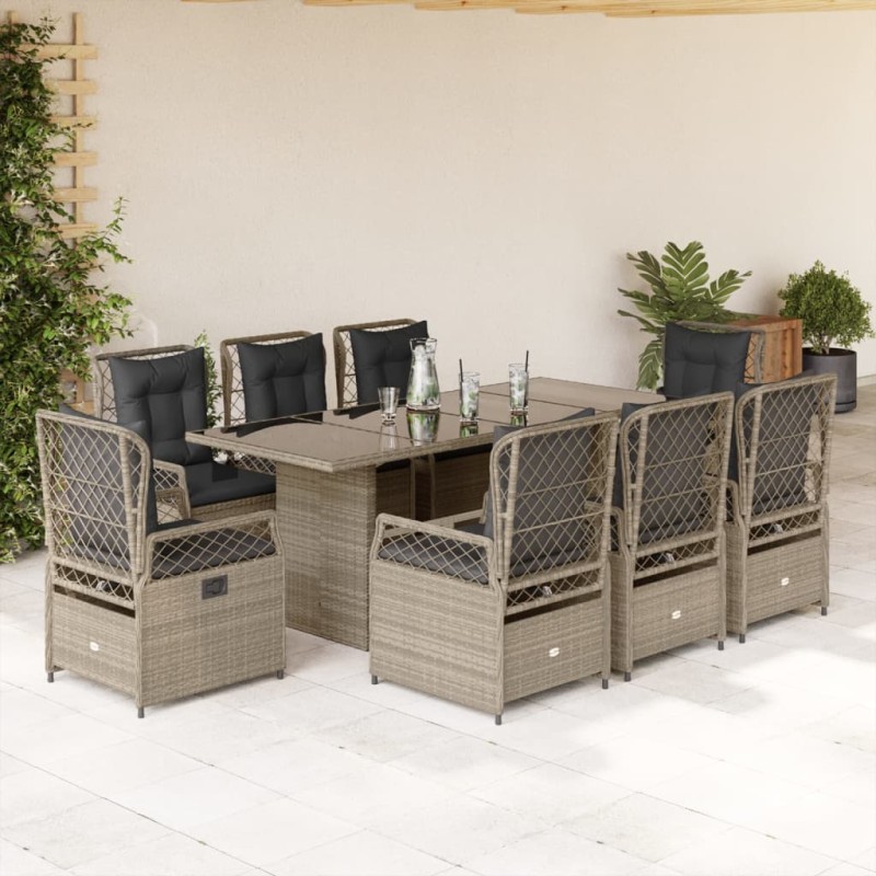 vidaXL 9-tlg. Garten-Essgruppe mit Kissen Hellgrau Poly Rattan vidaXL 9-tlg. Garten-Essgruppe mit Kissen Hellgrau Poly Rattan