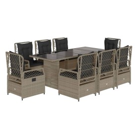 vidaXL 9-tlg. Garten-Essgruppe mit Kissen Hellgrau Poly Rattan