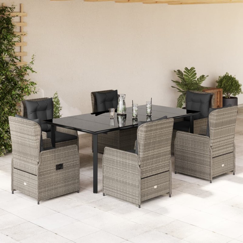 vidaXL 7-tlg. Garten-Essgruppe mit Kissen Hellgrau Poly Rattan vidaXL 7-tlg. Garten-Essgruppe mit Kissen Hellgrau Poly Rattan